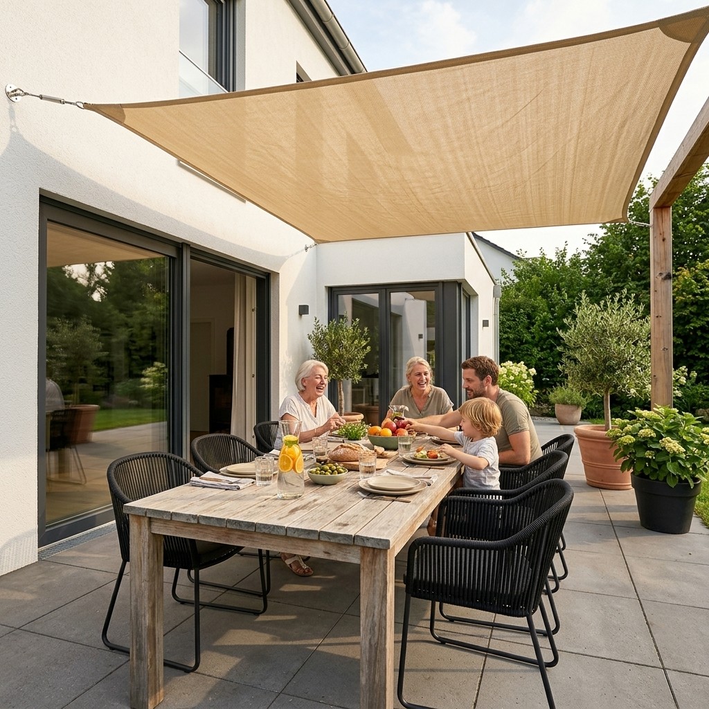 Schaduwdoek polyester beige 4x4m