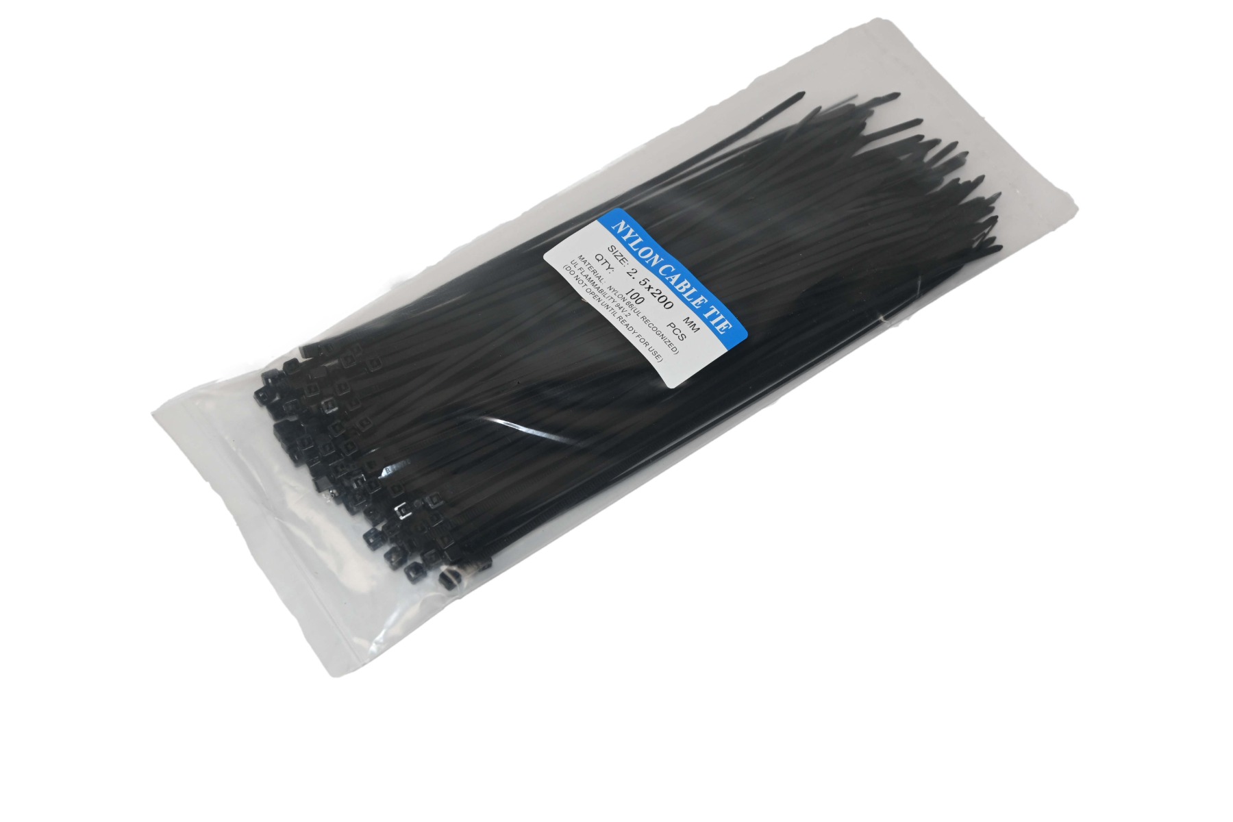 Trekbandjes zwart 2,5x200 mm (100 stuks)